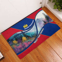 Liechtenstein Rubber Doormat with Red Blue Mountain Landscape Design and Crown Emblem - Wonder Print Shop