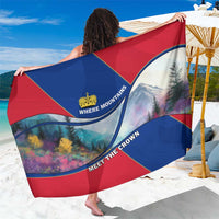 Liechtenstein Sarong with Red Blue Mountain Landscape Design and Crown Emblem - Wonder Print Shop