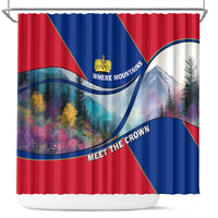 Liechtenstein Shower Curtain with Red Blue Mountain Landscape Design and Crown Emblem - Wonder Print Shop