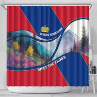 Liechtenstein Shower Curtain with Red Blue Mountain Landscape Design and Crown Emblem - Wonder Print Shop