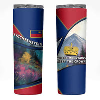 Liechtenstein Skinny Tumbler with Red Blue Mountain Landscape Design and Crown Emblem - Wonder Print Shop