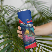 Liechtenstein Skinny Tumbler with Red Blue Mountain Landscape Design and Crown Emblem - Wonder Print Shop