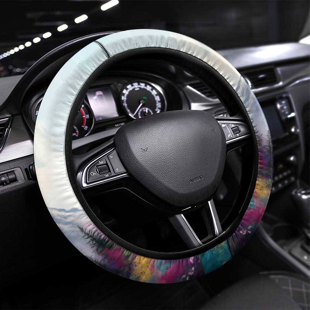 Liechtenstein Steering Wheel Cover with Red Blue Mountain Landscape Design and Crown Emblem - Wonder Print Shop