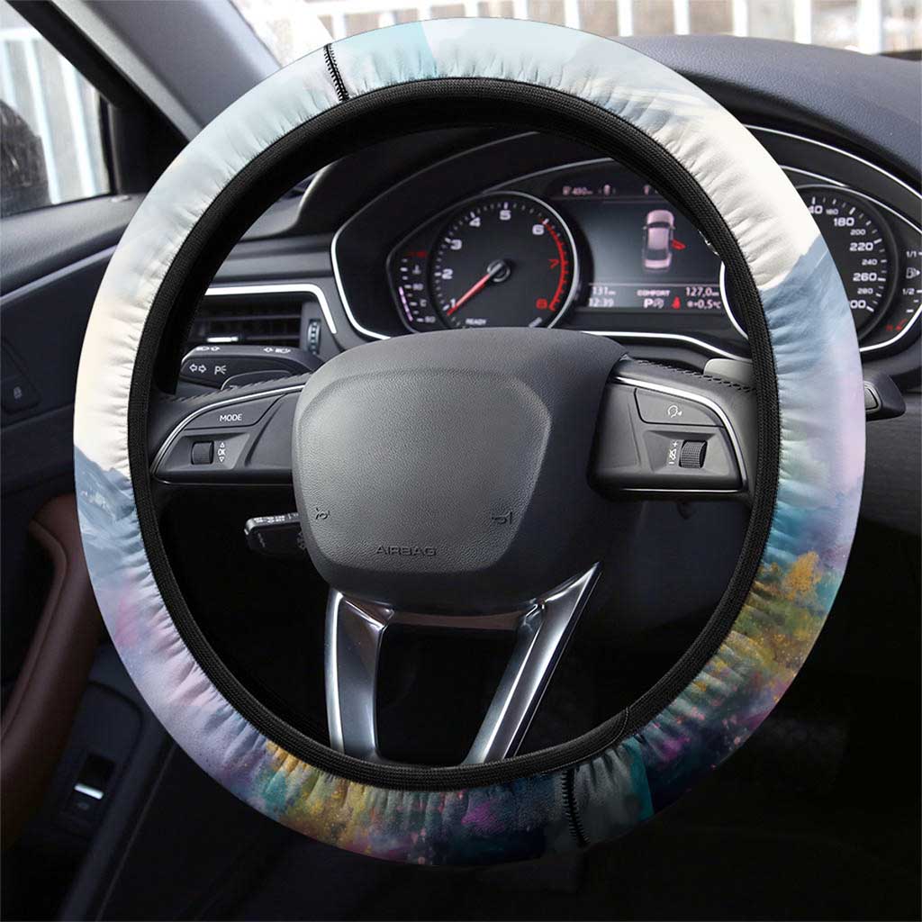 Liechtenstein Steering Wheel Cover with Red Blue Mountain Landscape Design and Crown Emblem - Wonder Print Shop