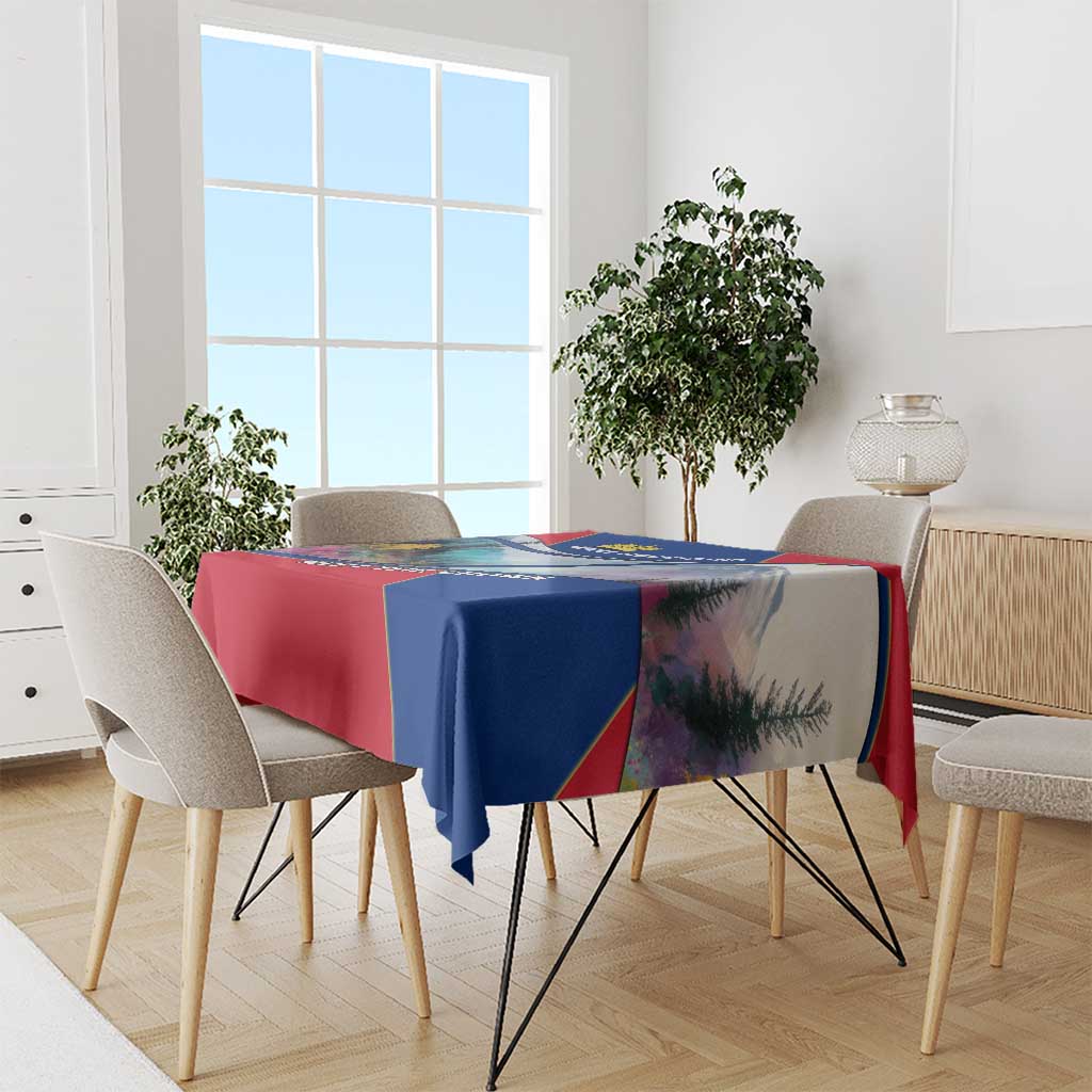Liechtenstein Tablecloth with Red Blue Mountain Landscape Design and Crown Emblem - Wonder Print Shop