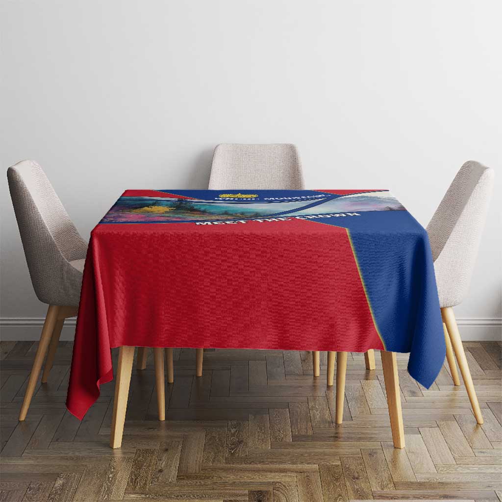 Liechtenstein Tablecloth with Red Blue Mountain Landscape Design and Crown Emblem - Wonder Print Shop