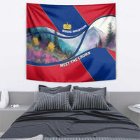 Liechtenstein Tapestry with Red Blue Mountain Landscape Design and Crown Emblem - Wonder Print Shop