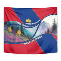 Liechtenstein Tapestry with Red Blue Mountain Landscape Design and Crown Emblem - Wonder Print Shop