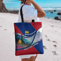 Liechtenstein Tote Bag with Red Blue Mountain Landscape Design and Crown Emblem - Wonder Print Shop