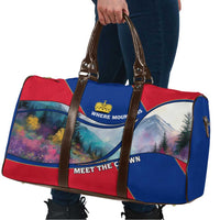 Liechtenstein Travel Bag with Red Blue Mountain Landscape Design and Crown Emblem - Wonder Print Shop