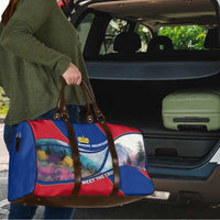 Liechtenstein Travel Bag with Red Blue Mountain Landscape Design and Crown Emblem - Wonder Print Shop