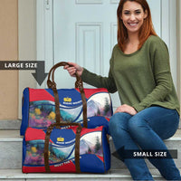 Liechtenstein Travel Bag with Red Blue Mountain Landscape Design and Crown Emblem - Wonder Print Shop