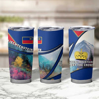 Liechtenstein Tumbler Cup with Red Blue Mountain Landscape Design and Crown Emblem - Wonder Print Shop