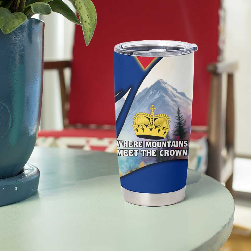 Liechtenstein Tumbler Cup with Red Blue Mountain Landscape Design and Crown Emblem - Wonder Print Shop