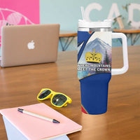 Liechtenstein Tumbler With Handle with Red Blue Mountain Landscape Design and Crown Emblem - Wonder Print Shop