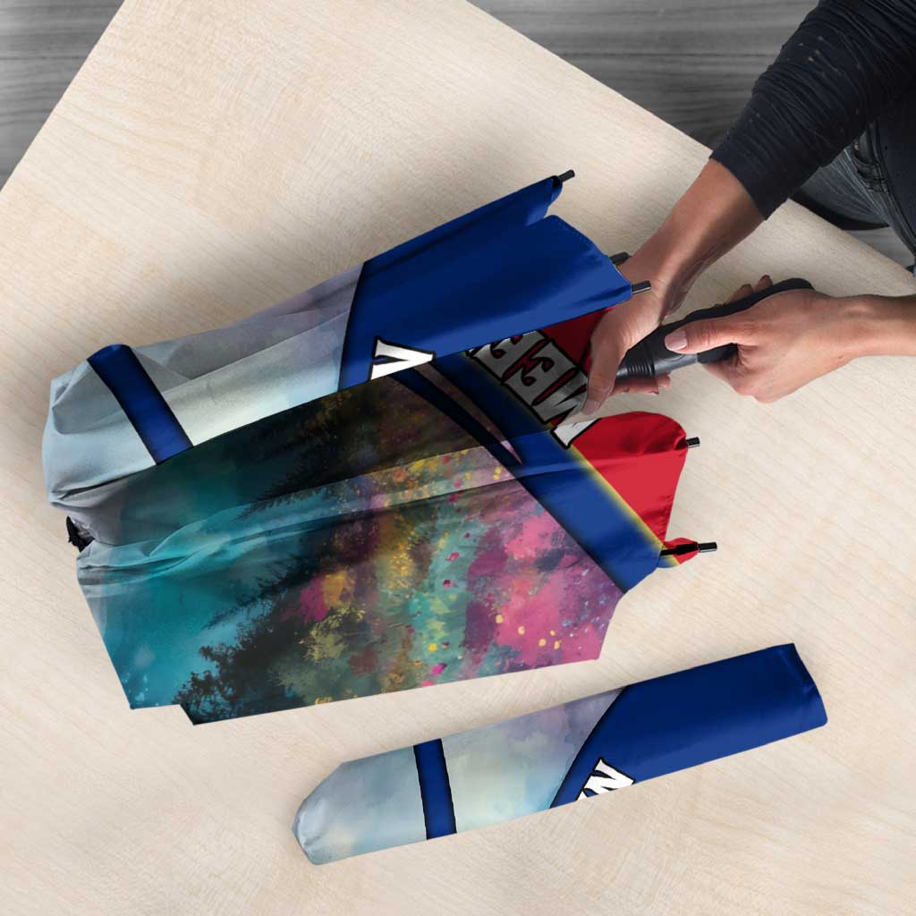 Liechtenstein Umbrella with Red Blue Mountain Landscape Design and Crown Emblem - Wonder Print Shop