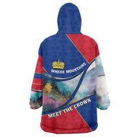 Liechtenstein Wearable Blanket Hoodie with Red Blue Mountain Landscape Design and Crown Emblem - Wonder Print Shop