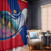 Liechtenstein Window Curtain with Red Blue Mountain Landscape Design and Crown Emblem - Wonder Print Shop
