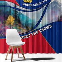 Liechtenstein Window Curtain with Red Blue Mountain Landscape Design and Crown Emblem - Wonder Print Shop