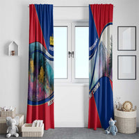 Liechtenstein Window Curtain with Red Blue Mountain Landscape Design and Crown Emblem - Wonder Print Shop