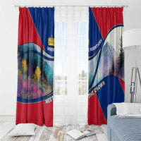 Liechtenstein Window Curtain with Red Blue Mountain Landscape Design and Crown Emblem - Wonder Print Shop