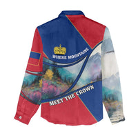 Liechtenstein Women Casual Shirt with Red Blue Mountain Landscape Design and Crown Emblem - Wonder Print Shop