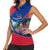 Liechtenstein Women Sleeveless Polo Shirt with Red Blue Mountain Landscape Design and Crown Emblem - Wonder Print Shop