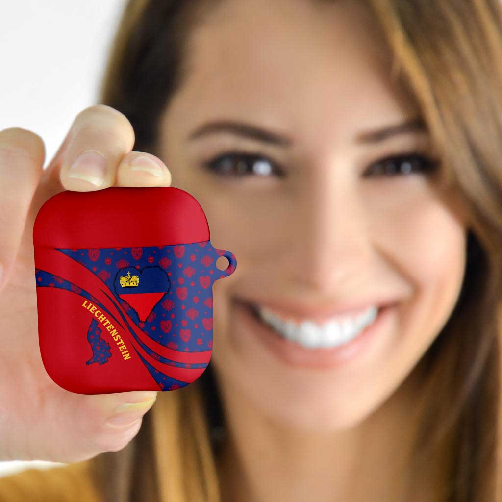 Liechtenstein AirPods Case with Red Blue Heart Design and Royal Coat of Arms Pattern - Wonder Print Shop
