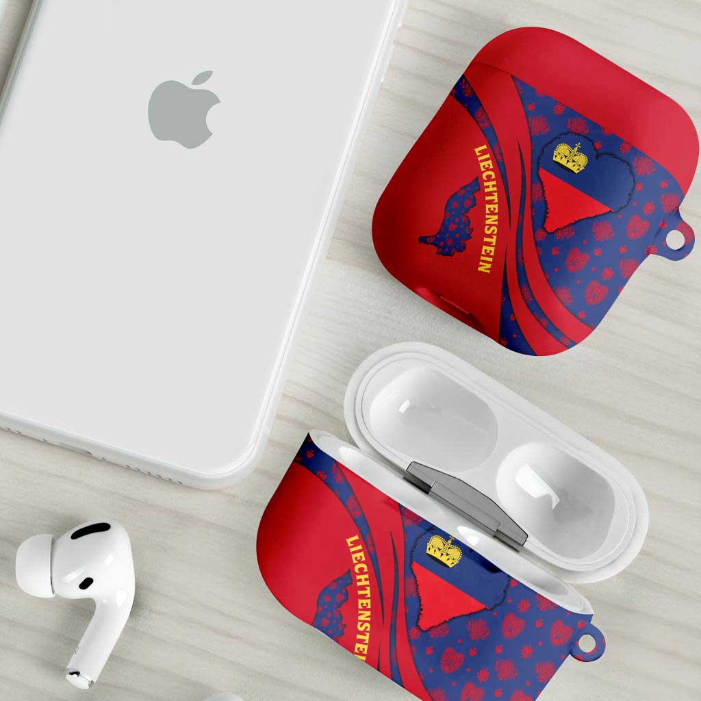 Liechtenstein AirPods Case with Red Blue Heart Design and Royal Coat of Arms Pattern - Wonder Print Shop