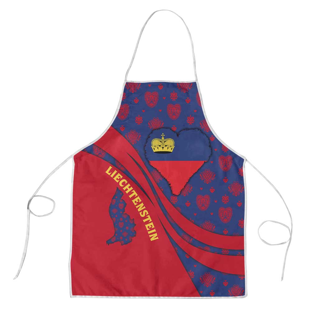 Liechtenstein Apron with Red Blue Heart Design and Royal Coat of Arms Pattern - Wonder Print Shop