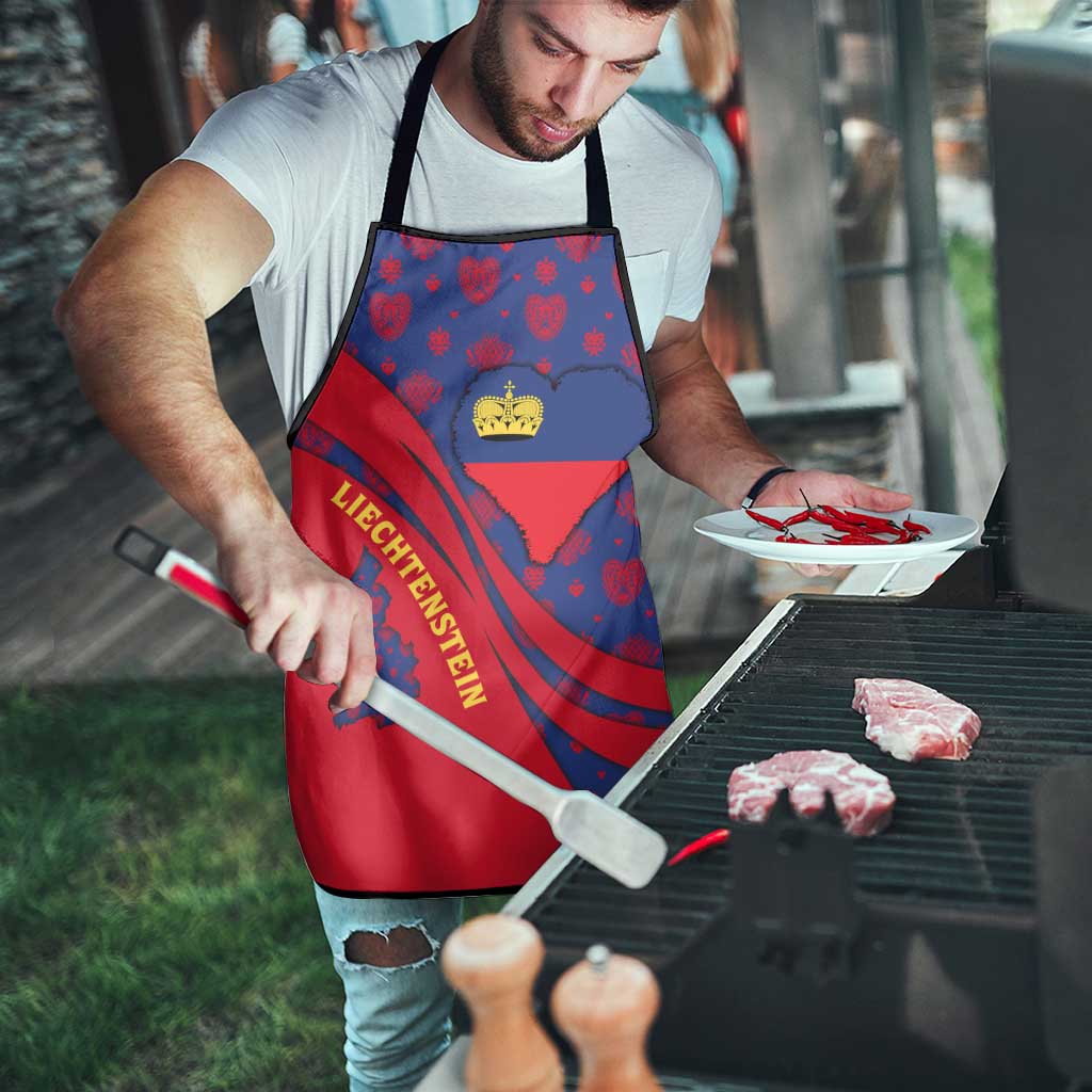 Liechtenstein Apron with Red Blue Heart Design and Royal Coat of Arms Pattern - Wonder Print Shop