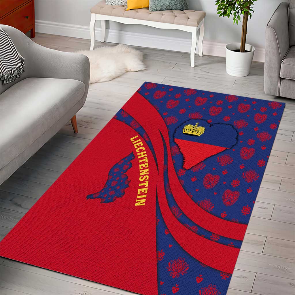 Liechtenstein Area Rug with Red Blue Heart Design and Royal Coat of Arms Pattern - Wonder Print Shop