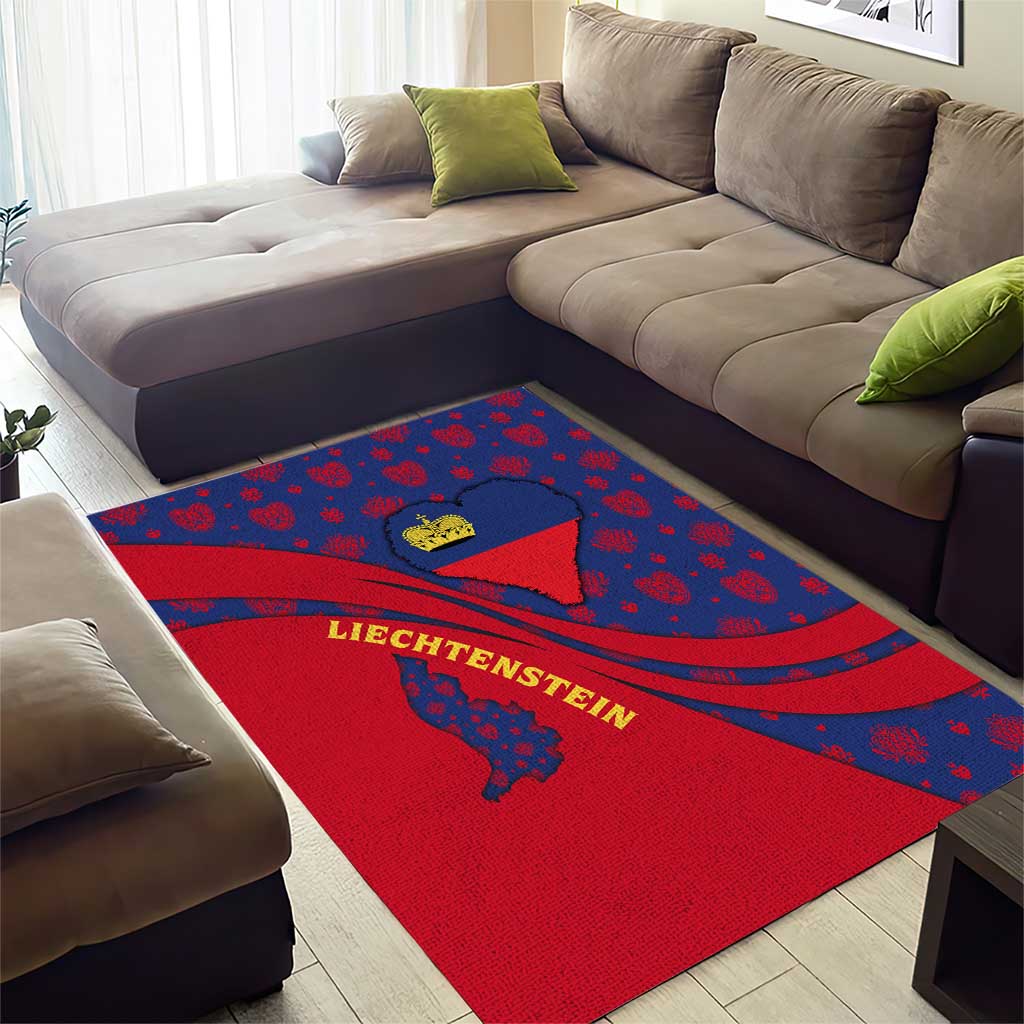 Liechtenstein Area Rug with Red Blue Heart Design and Royal Coat of Arms Pattern - Wonder Print Shop