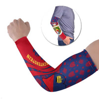 Liechtenstein Arm Sleeves with Red Blue Heart Design and Royal Coat of Arms Pattern - Wonder Print Shop