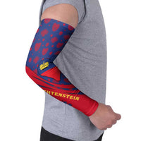 Liechtenstein Arm Sleeves with Red Blue Heart Design and Royal Coat of Arms Pattern - Wonder Print Shop