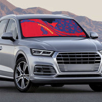 Liechtenstein Auto Sun Shade with Red Blue Heart Design and Royal Coat of Arms Pattern - Wonder Print Shop