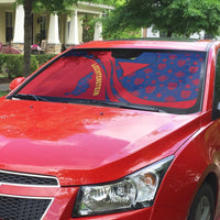 Liechtenstein Auto Sun Shade with Red Blue Heart Design and Royal Coat of Arms Pattern - Wonder Print Shop