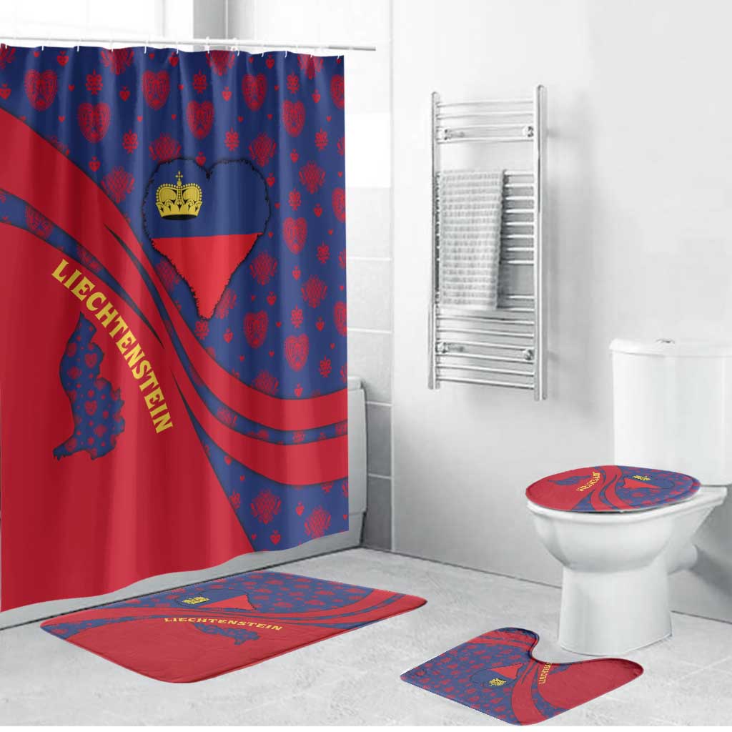 Liechtenstein Bathroom Set with Red Blue Heart Design and Royal Coat of Arms Pattern - Wonder Print Shop