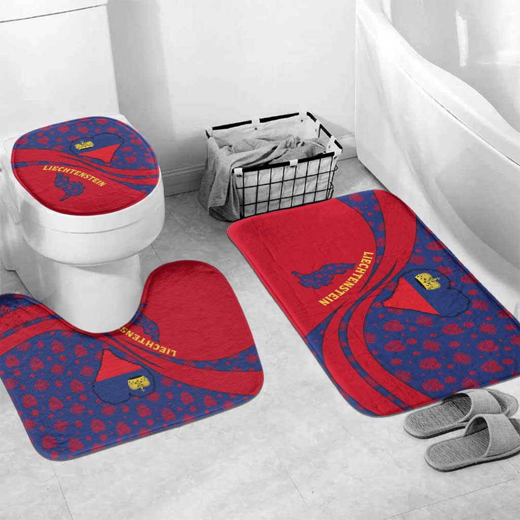 Liechtenstein Bathroom Set with Red Blue Heart Design and Royal Coat of Arms Pattern - Wonder Print Shop