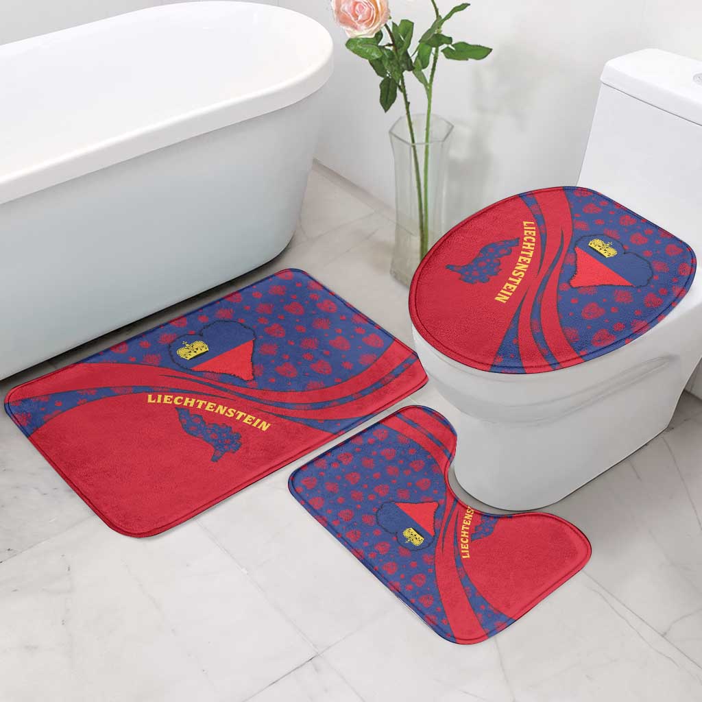 Liechtenstein Bathroom Set with Red Blue Heart Design and Royal Coat of Arms Pattern - Wonder Print Shop