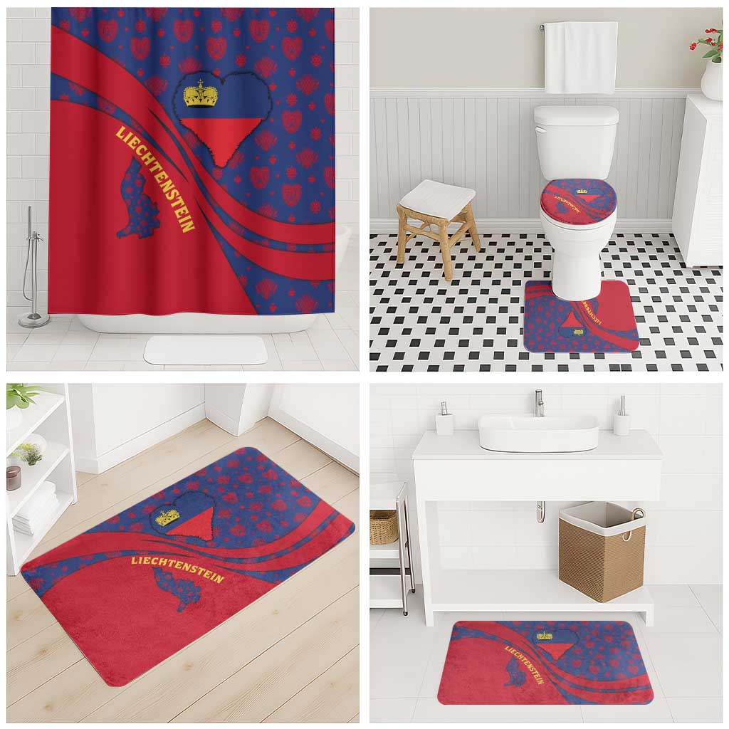 Liechtenstein Bathroom Set with Red Blue Heart Design and Royal Coat of Arms Pattern - Wonder Print Shop