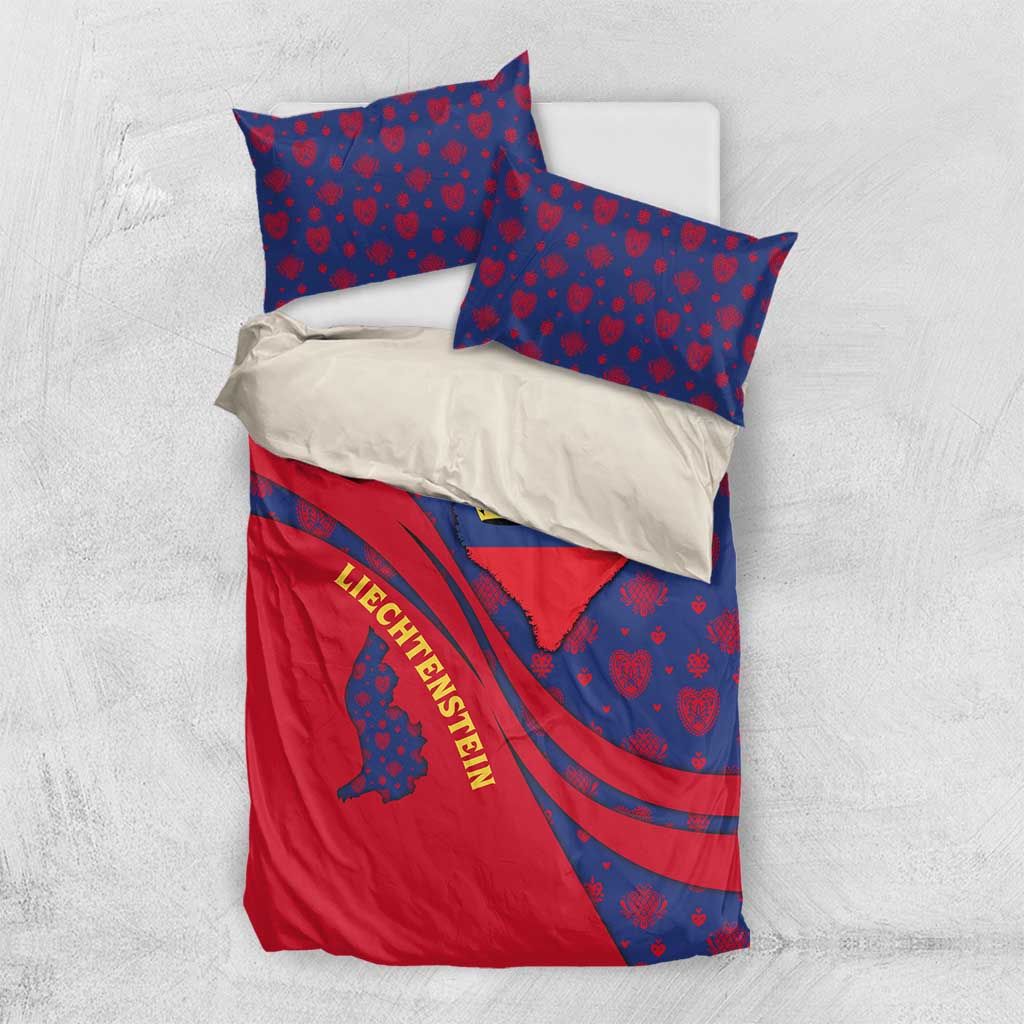 Liechtenstein Bedding Set with Red Blue Heart Design and Royal Coat of Arms Pattern - Wonder Print Shop