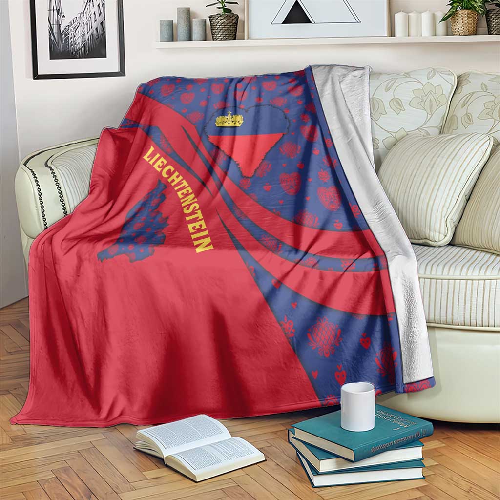 Liechtenstein Blanket with Red Blue Heart Design and Royal Coat of Arms Pattern - Wonder Print Shop