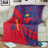 Liechtenstein Blanket with Red Blue Heart Design and Royal Coat of Arms Pattern - Wonder Print Shop