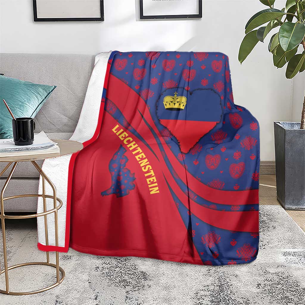 Liechtenstein Blanket with Red Blue Heart Design and Royal Coat of Arms Pattern - Wonder Print Shop