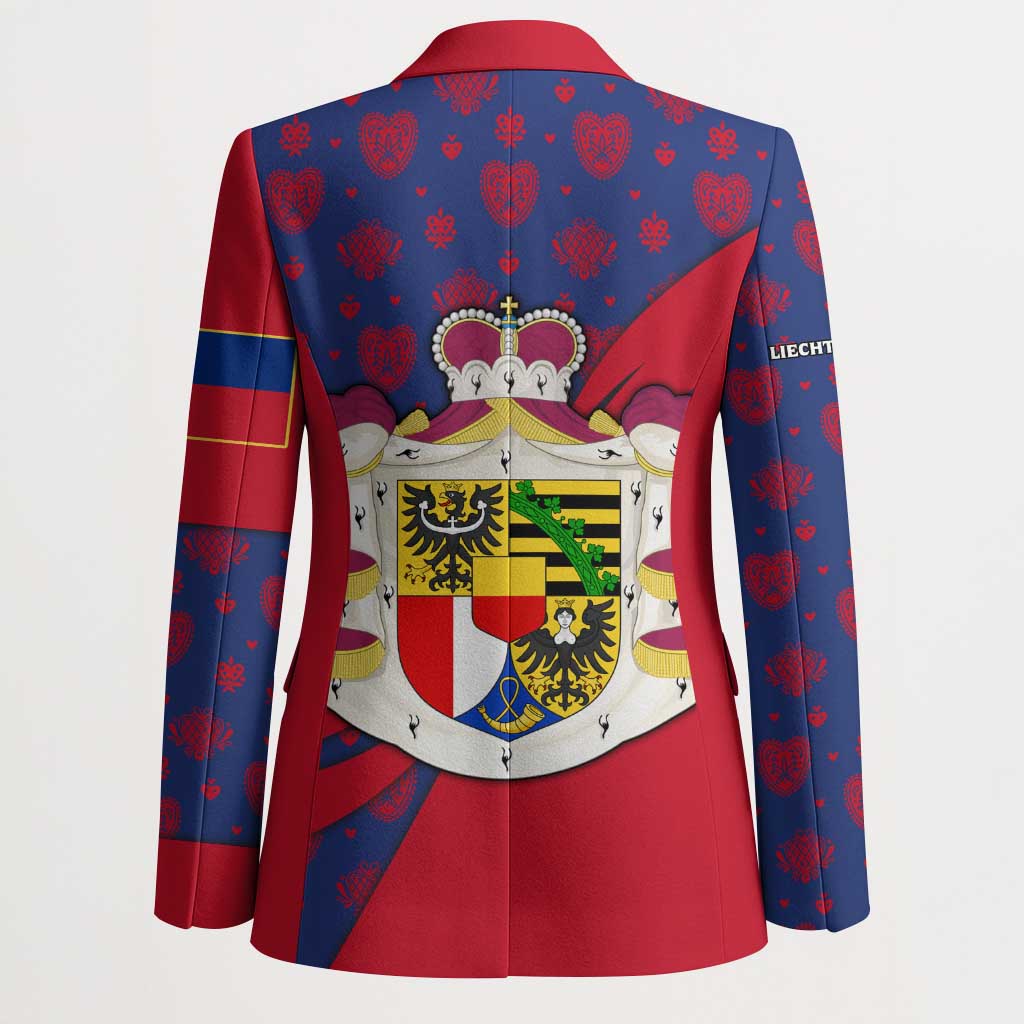 Liechtenstein Blazer with Red Blue Heart Design and Royal Coat of Arms Pattern - Wonder Print Shop