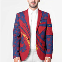 Liechtenstein Blazer with Red Blue Heart Design and Royal Coat of Arms Pattern - Wonder Print Shop
