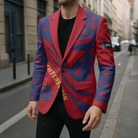 Liechtenstein Blazer with Red Blue Heart Design and Royal Coat of Arms Pattern - Wonder Print Shop