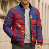 Liechtenstein Bomber Puffer Jacket with Red Blue Heart Design and Royal Coat of Arms Pattern - Wonder Print Shop