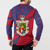 Liechtenstein Button Sweatshirt with Red Blue Heart Design and Royal Coat of Arms Pattern - Wonder Print Shop